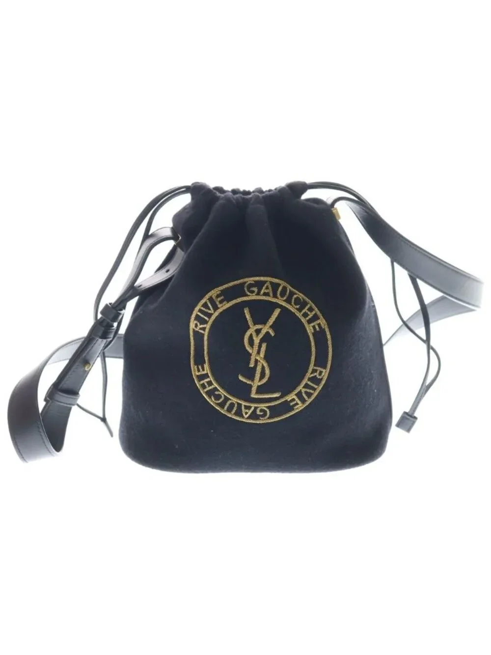 Saint Laurent Paris Rivegoche Wool Bucket Bag Drawstring Black